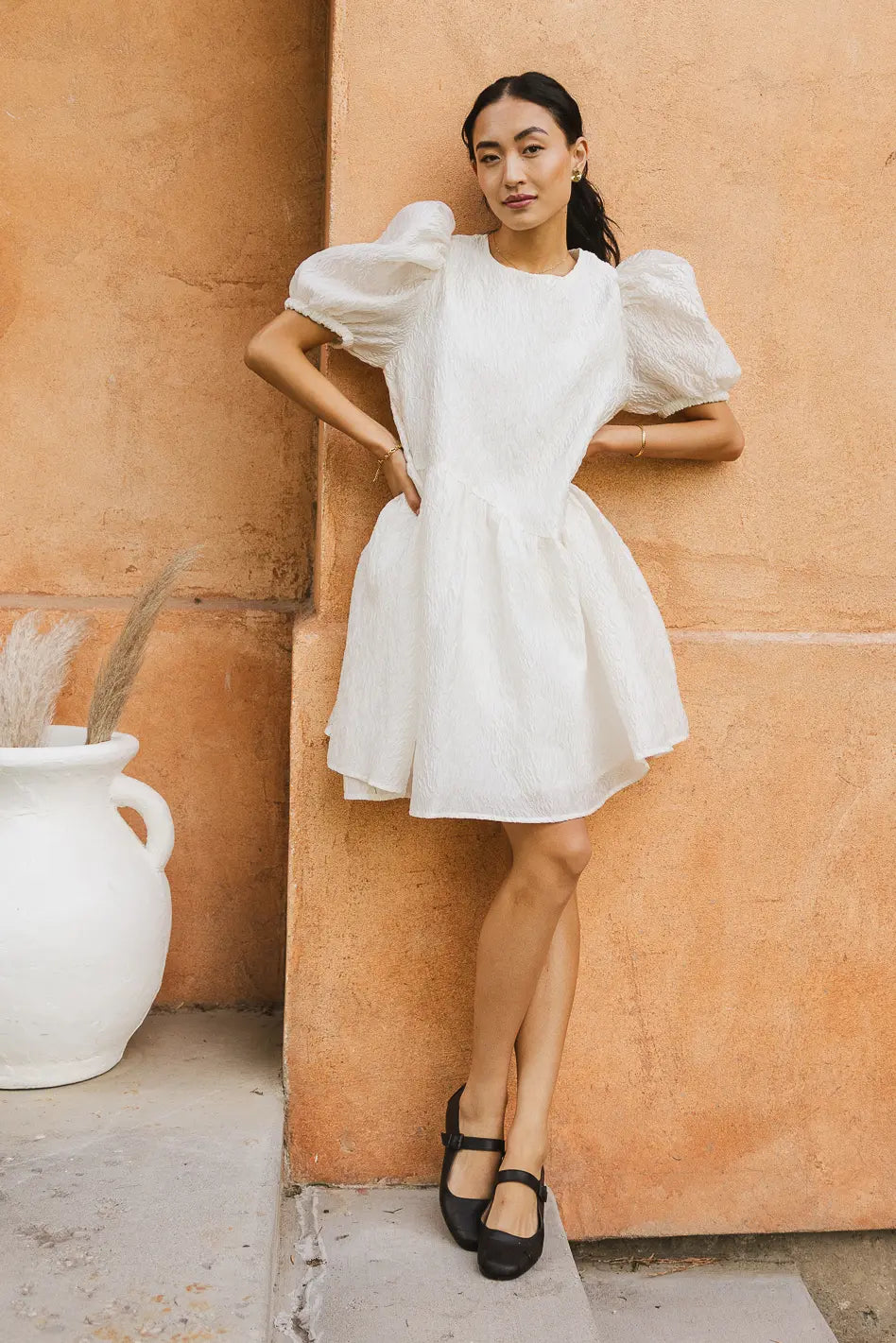Maison Textured Mini Dress in White FINAL SALE