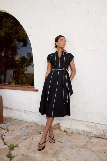 Edith Contrast Midi Dress in Black FINAL SALE