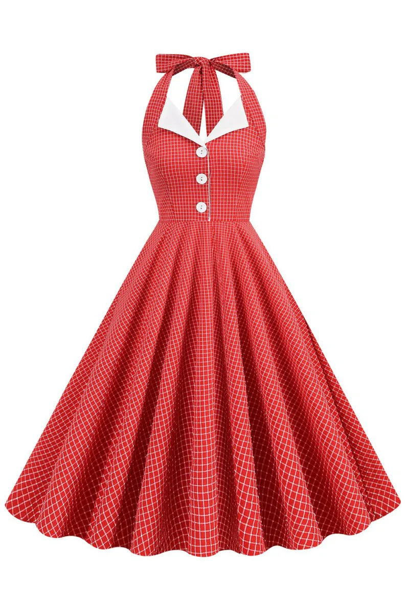 Retro Style Halter Neck Green 1950s Dress with Button