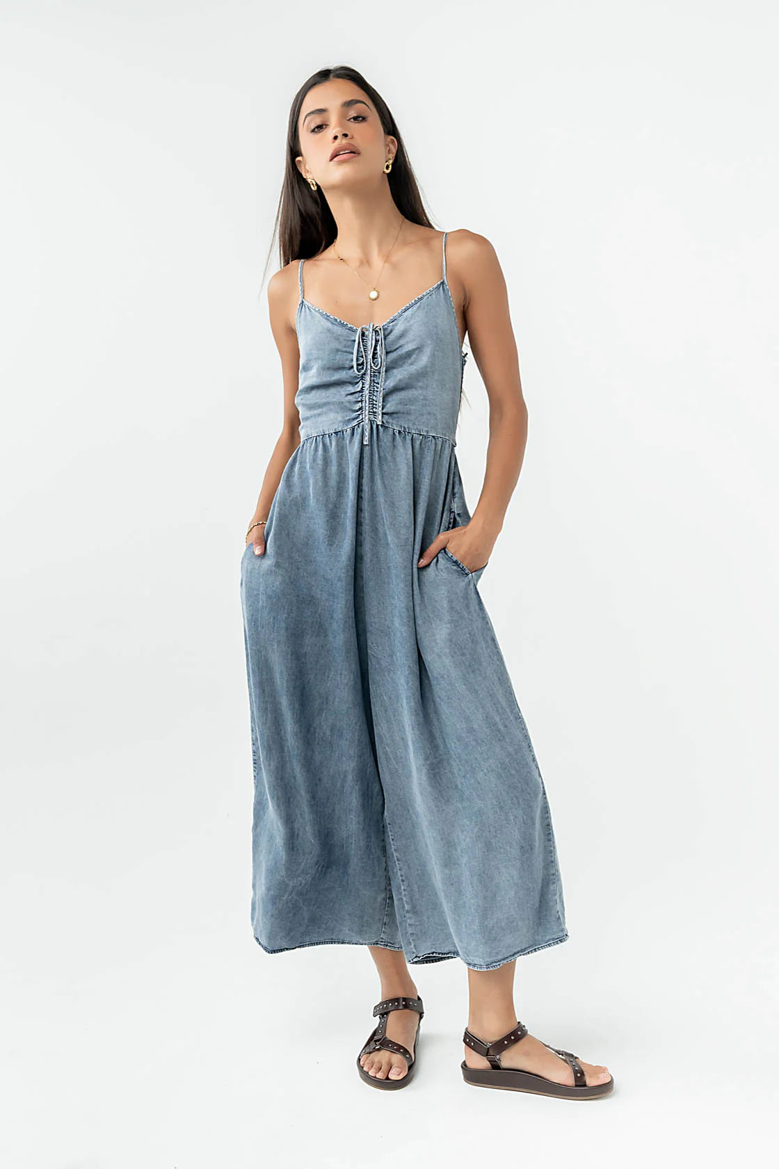 Khloe Cropped Denim Jumpsuit