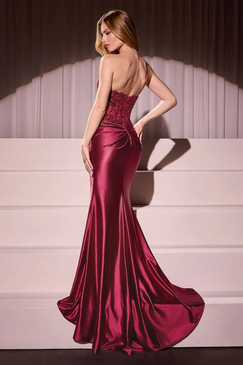 ALEXIS GOWN SATIN LACE STRAPLESS FITTED GOWN