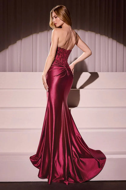 ALEXIS GOWN SATIN LACE STRAPLESS FITTED GOWN