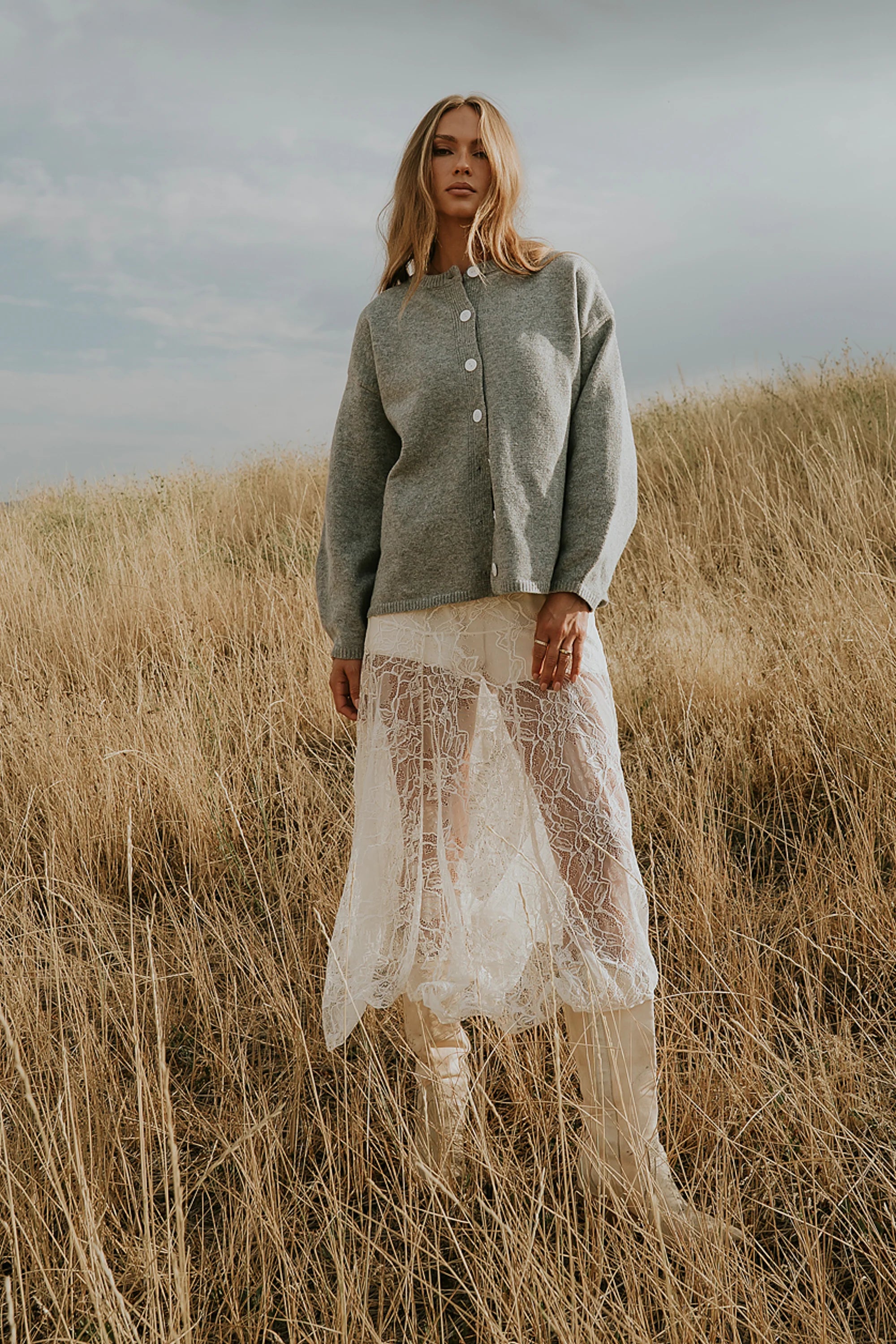 Kaia Knit Cardigan in Heather Grey