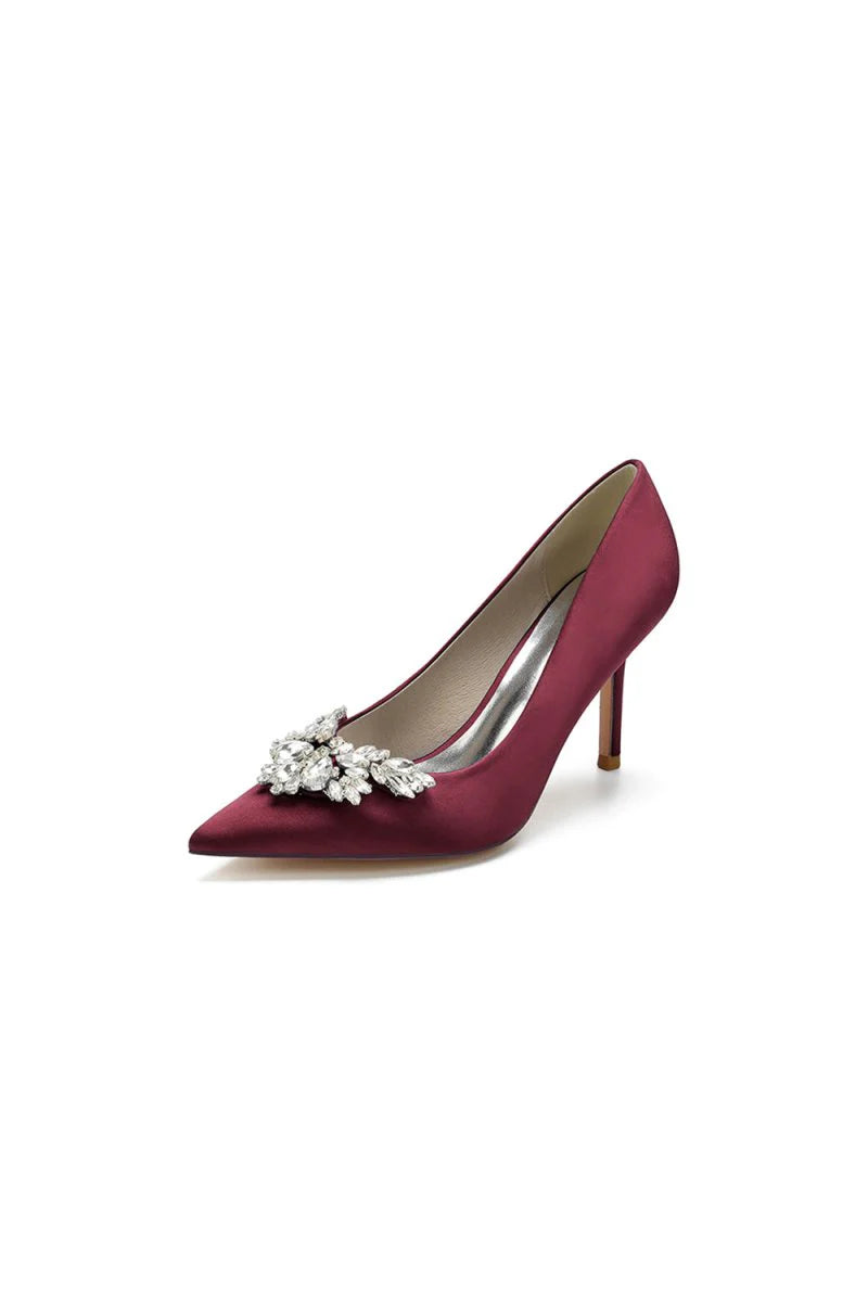 Party Pointed Toe Crystal Satin High Heels