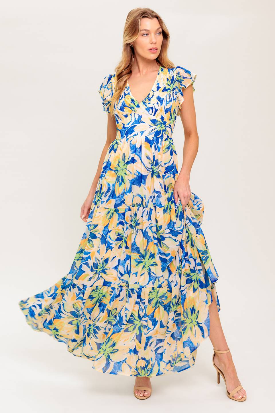 BRIDGEPORT MAXI DRESS BLUE FLORAL SUMMER DRESS