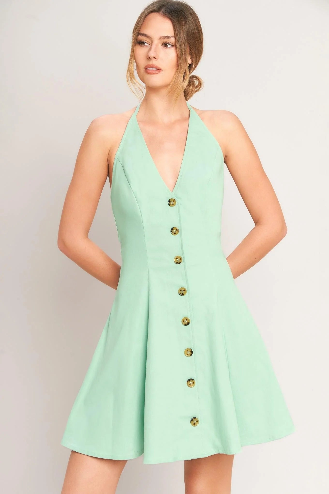 LOVELY CHARM MINT HALTER MINI DRESS