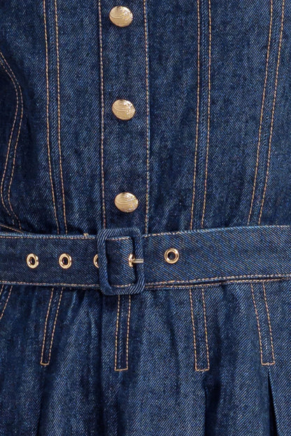 MOONLIGHT SERENADE DARK DENIM MIDI DRESS FINAL SALE