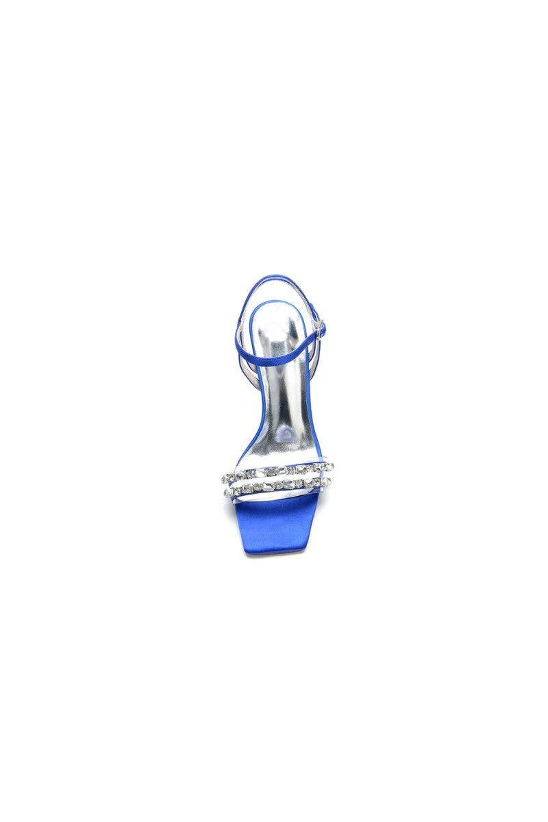 Royal Blue Satin Heels with Double Crystal Straps
