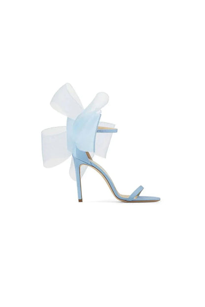 Asymmetric Bow Embellished Satin High Heel Sandals