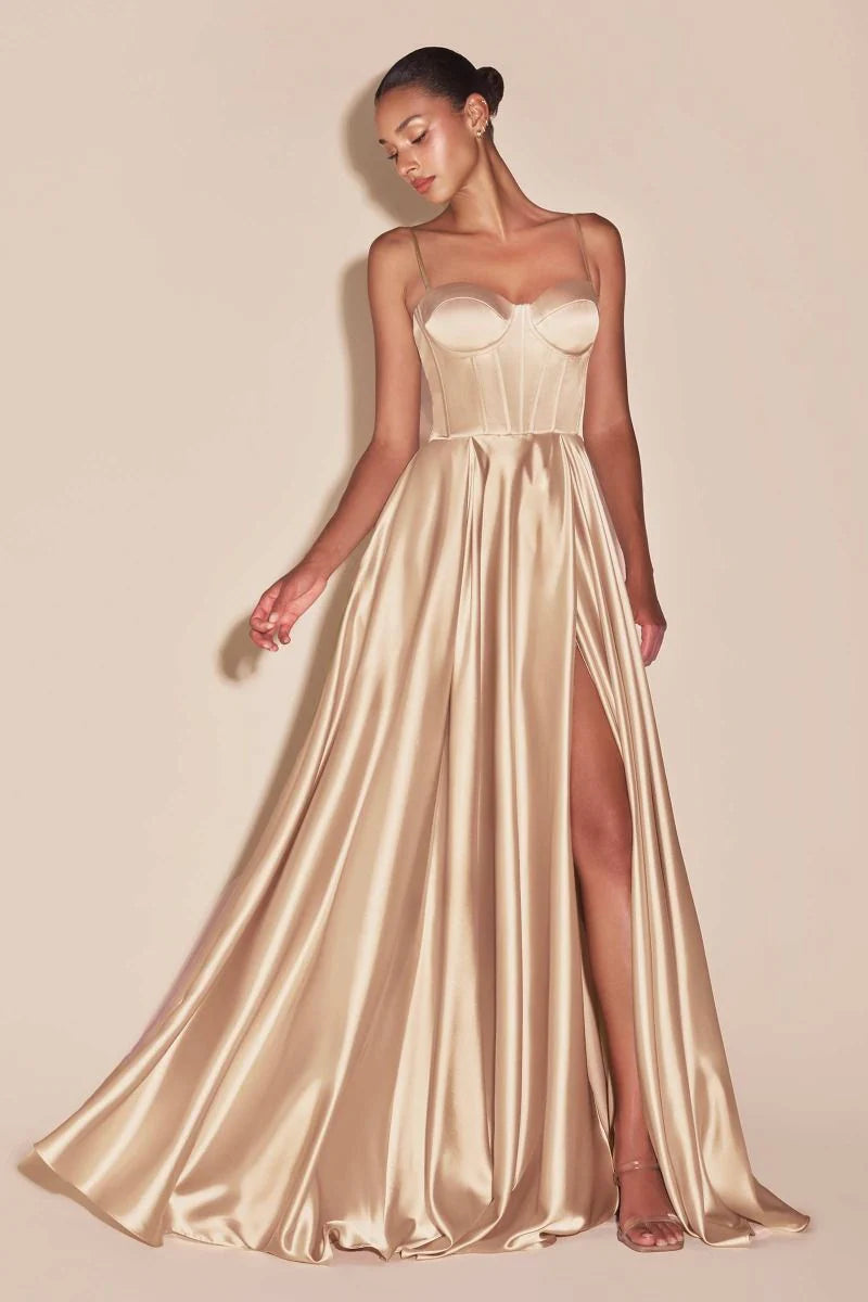 SELMA GOWN A LINE LUXE SATIN BUSTIER DRESS
