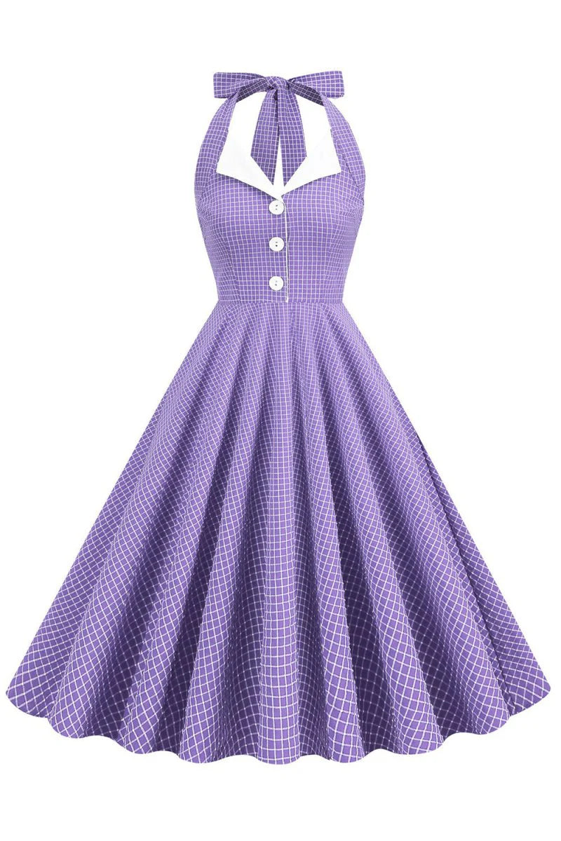 Retro Style Halter Neck Green 1950s Dress with Button