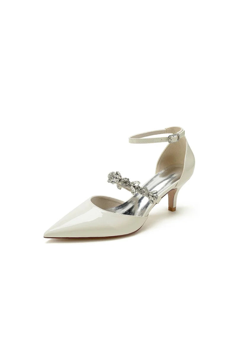Ankle Strap Pointed Toe Wedding Shoes with Rhinestone