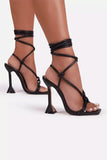 Square Open Toe Tie Up Ankle Strap Stiletto Heels