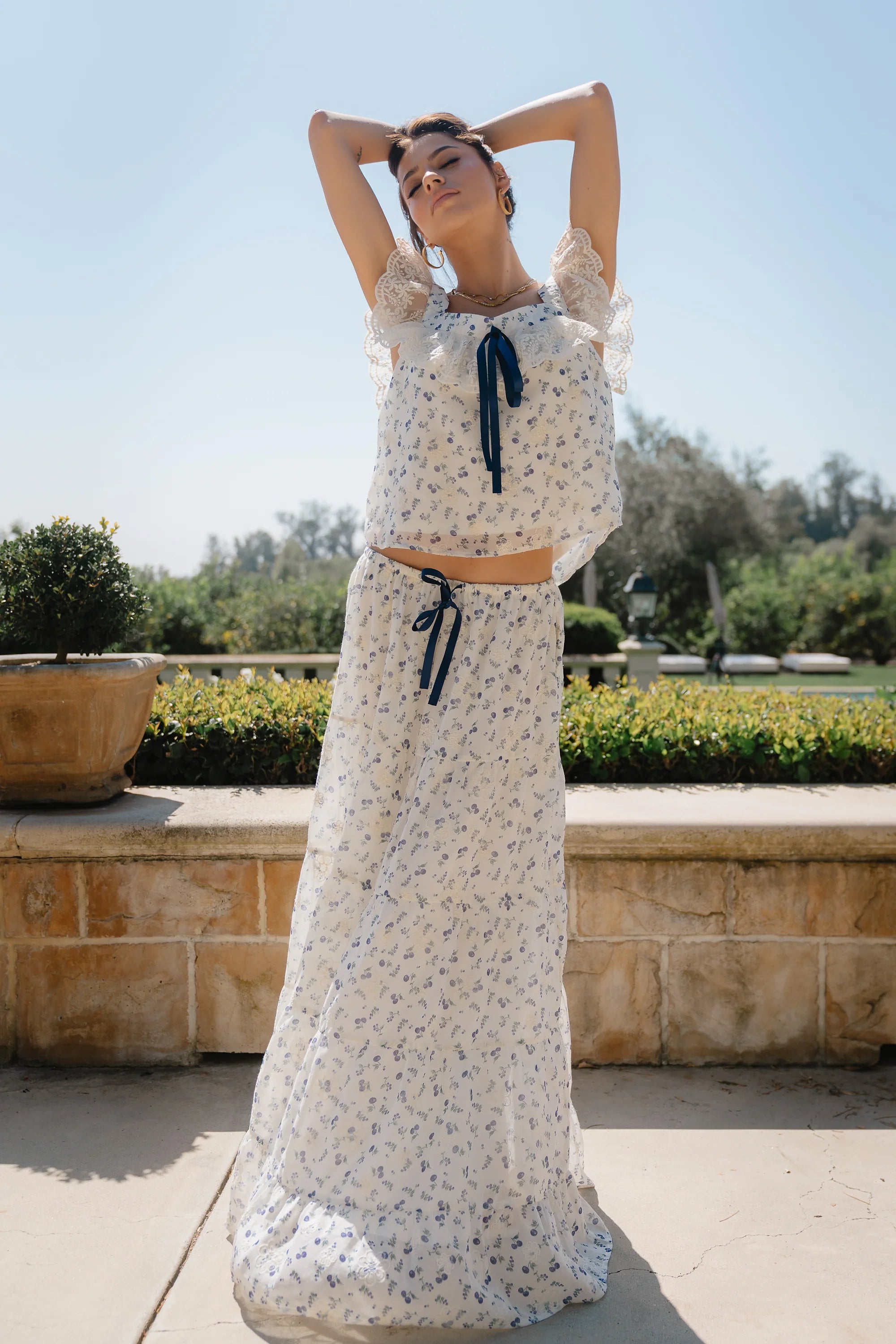 Simon Tiered Maxi Skirt in Blue