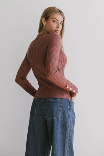 Lonnie Button Sleeve Sweater in Brown FINAL SALE