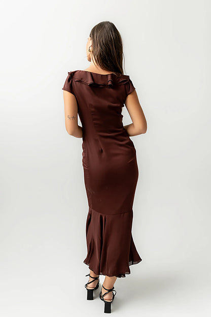 Reese Ruffle Maxi Dress in Red Brown FINAL SALE
