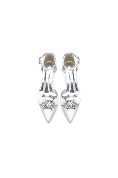 Pointed Toe Rhinestone Ankle Strap Kitten Heels