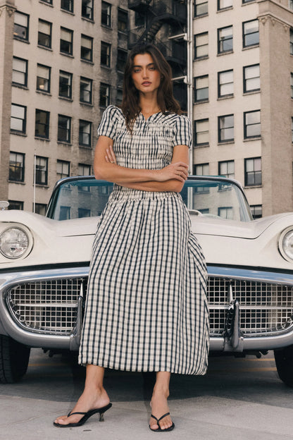 Erin Smocked Maxi Dress in Navy