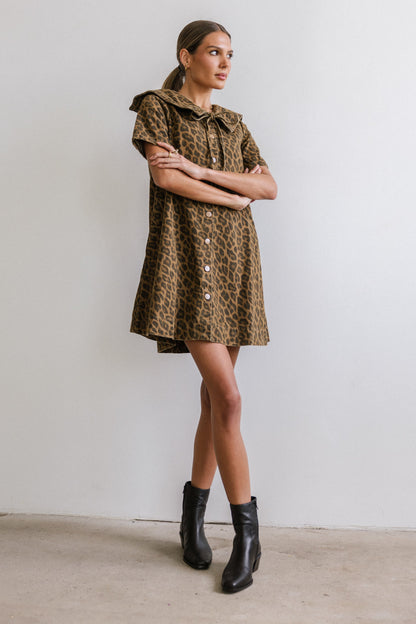 Camryn Collared Baby Doll Dress in Leopard FINAL SALE
