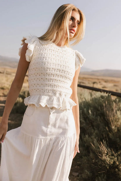 Shelly Ruffled Sweater Top in Ivory FINAL SALE