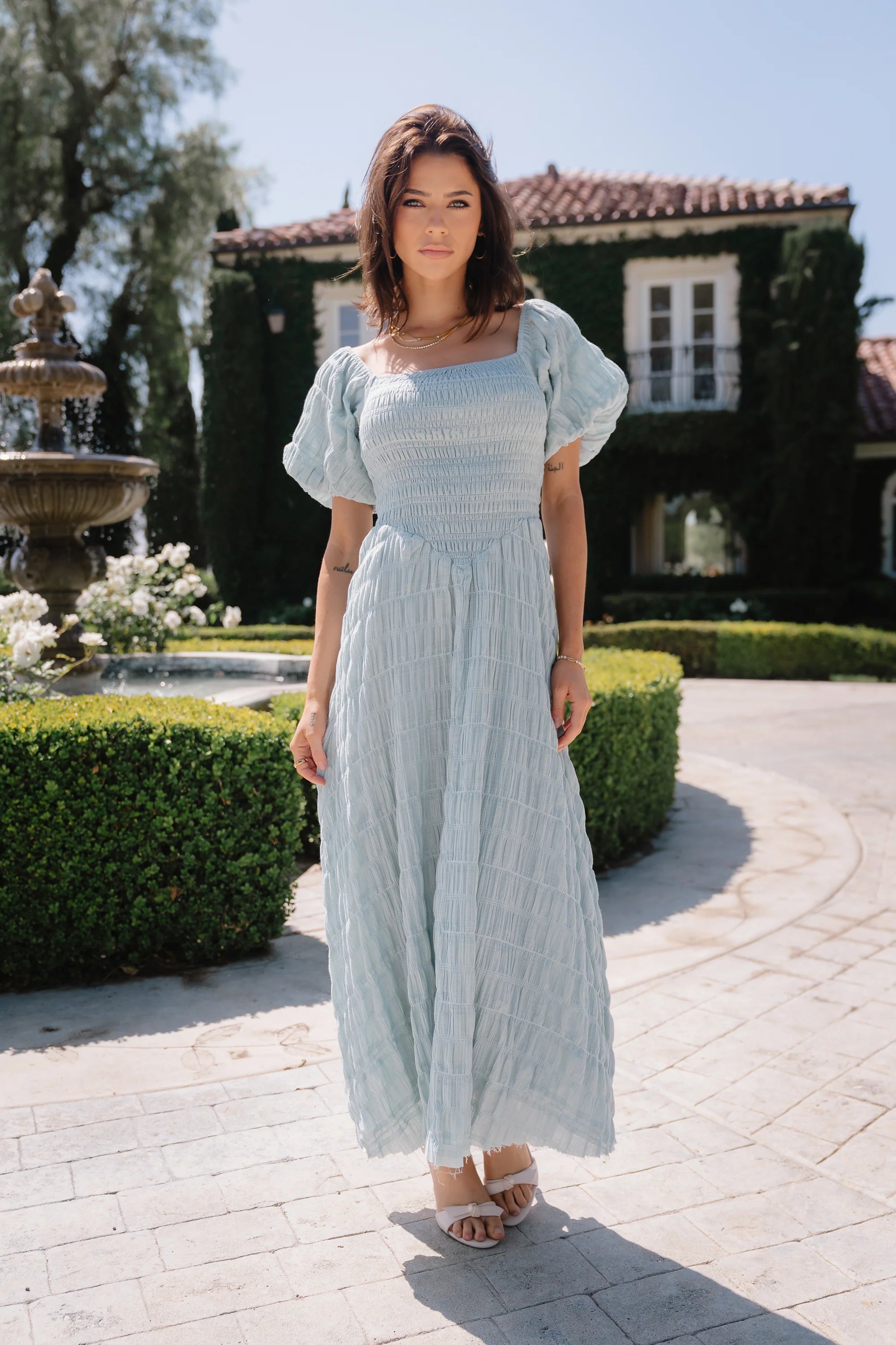 Beckie Smocked Maxi Dress in Blue