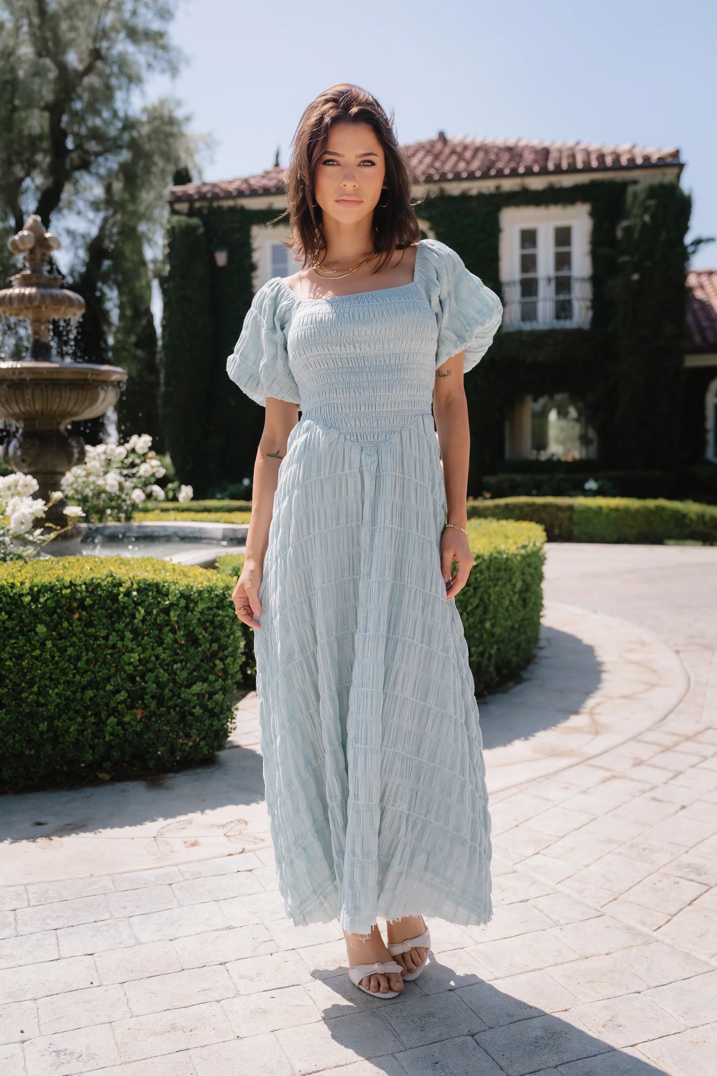 Beckie Smocked Maxi Dress in Blue