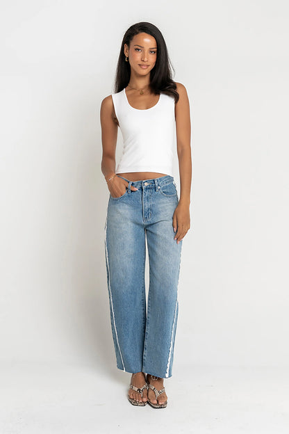 Adeline Lace Trim Barrel Jeans