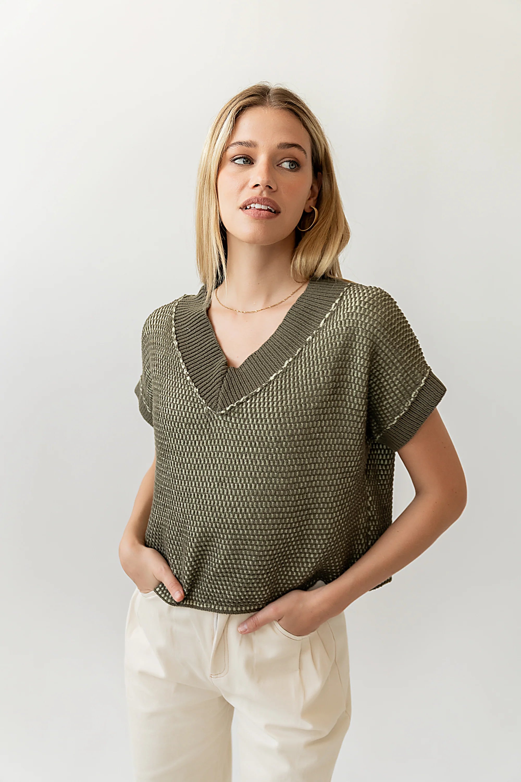 Saige Contrast Sweater in Olive FINAL SALE