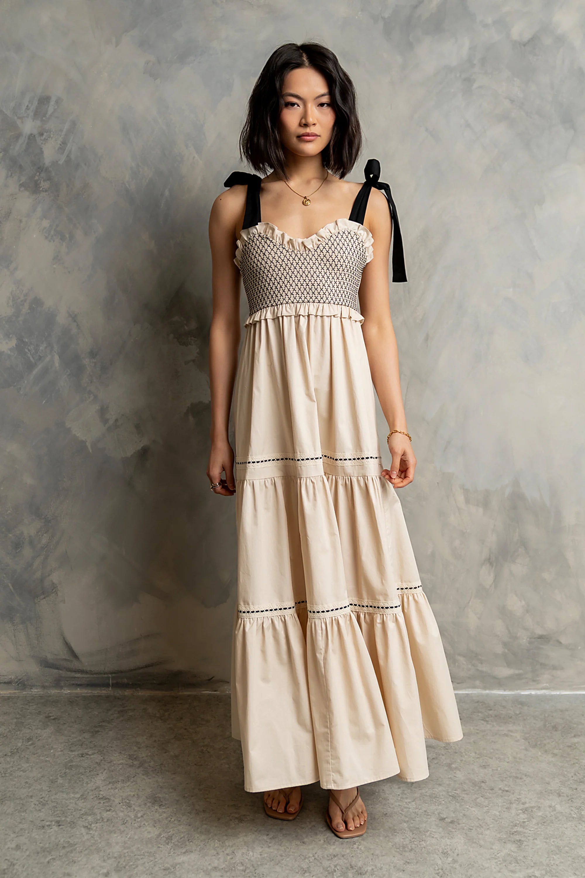 Mollie Tiered Maxi Dress in Ivory
