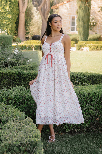 Charley Floral Midi Dress in Red