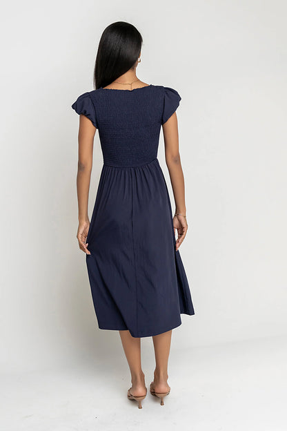 Harshell Smocked Midi Dress