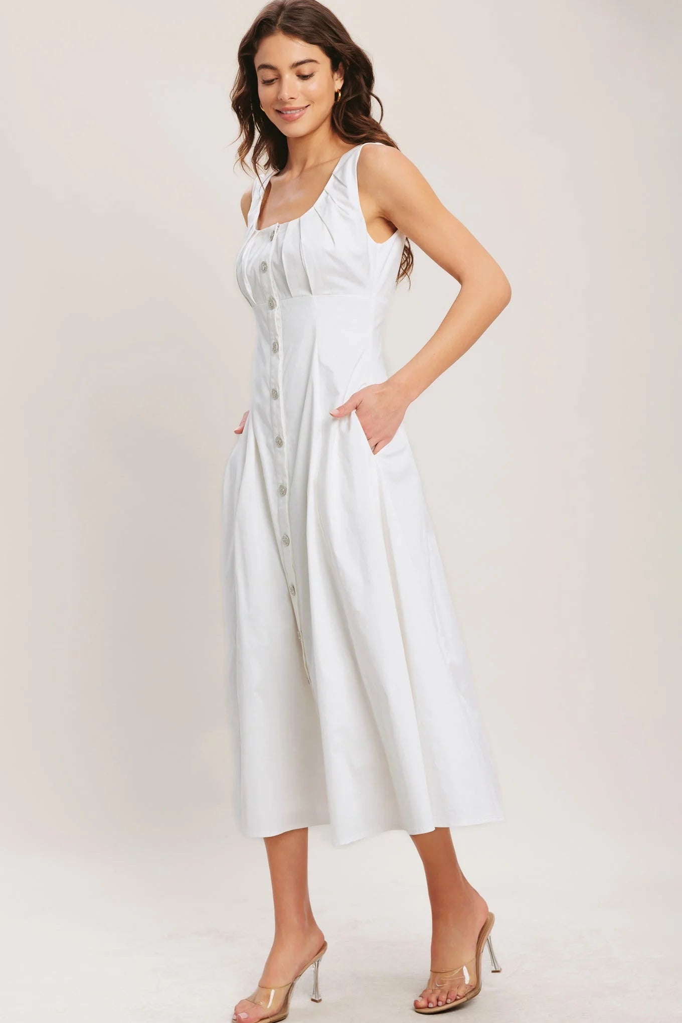 SEASIDE BRUNCH WHITE MIDI DRESS