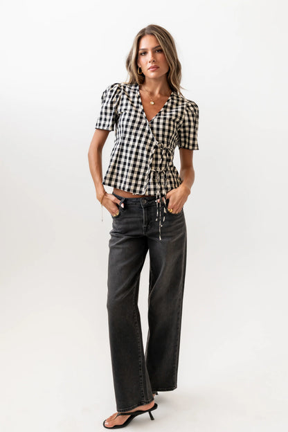Callie Gingham Blouse in Black
