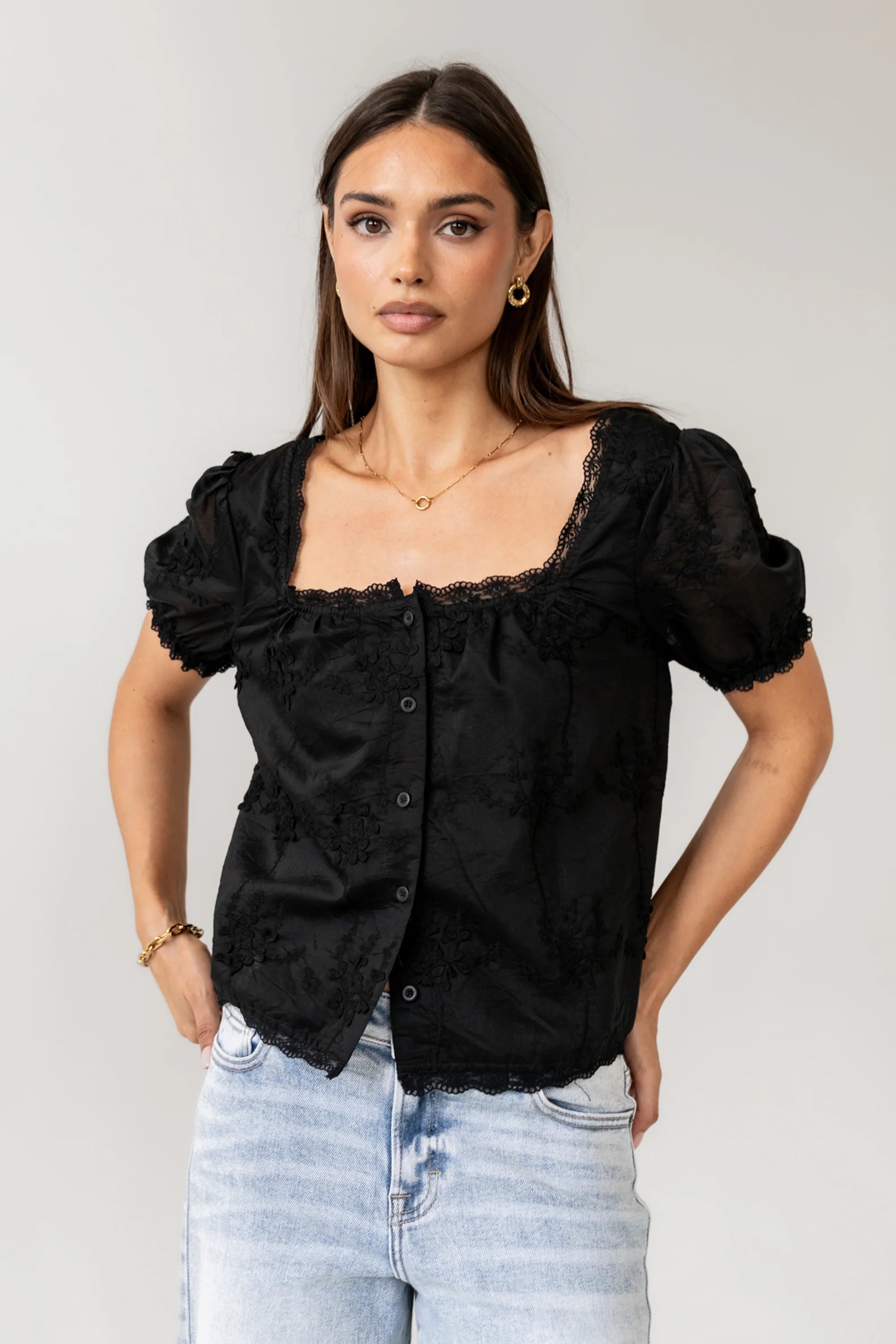 Hadley Embroidered Blouse in Black FINAL SALE