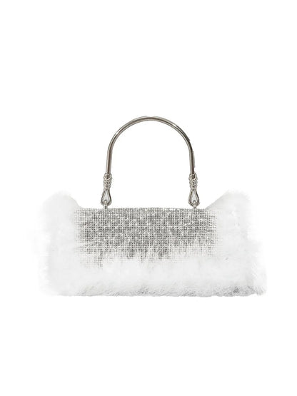 Womens Furry Rhionestones Evening Clutch Bags