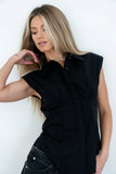 Remi Pleated Button Up in Black