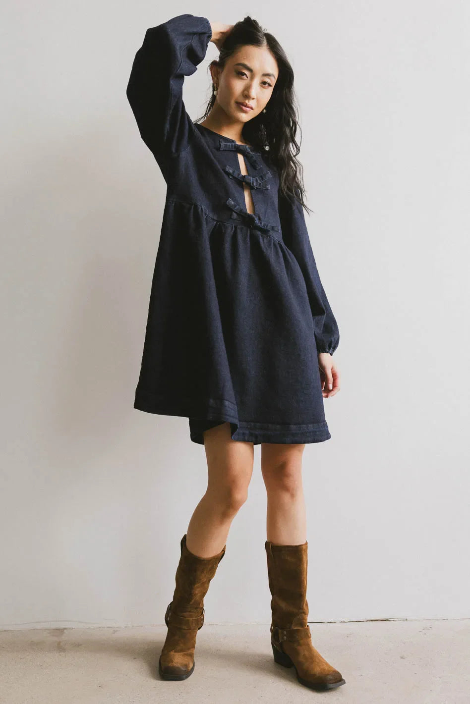 Tyler Peplum Mini Dress in Dark Wash FINAL SALE