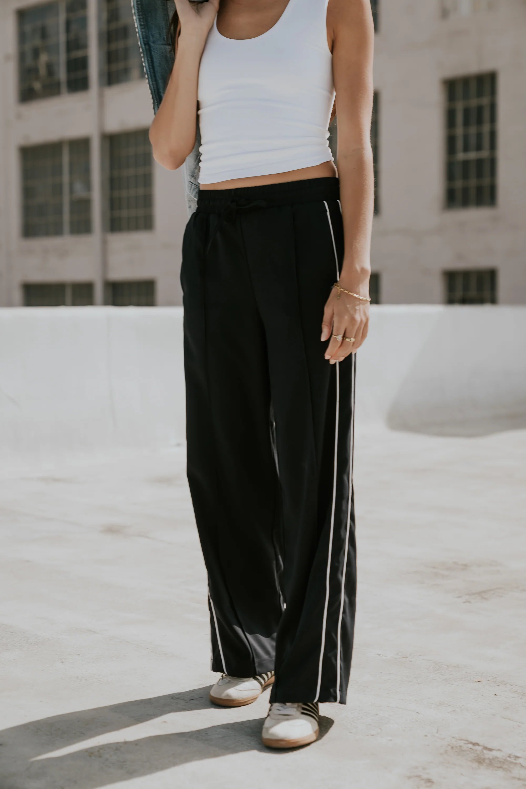 Emily Striped Wide Leg Pants in Navy