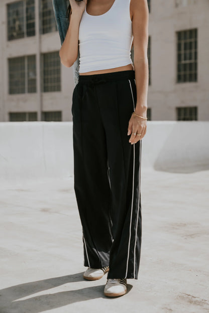 Emily Striped Wide Leg Pants in Navy