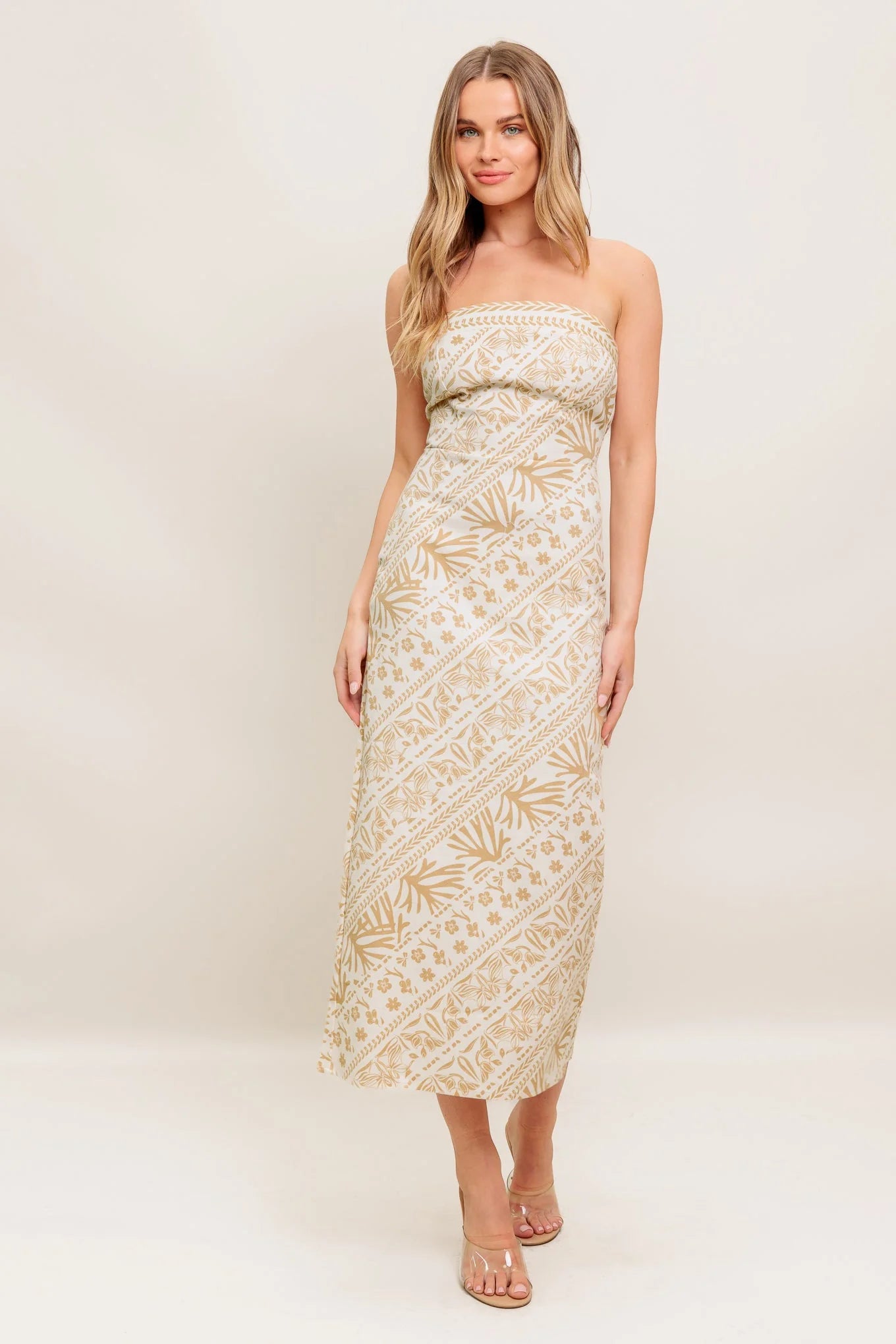 BOHO H LINE STRAPLESS MIDI DRESS