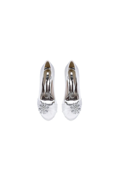 Silver High Heels with Crystal Bow Decoration