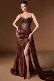 Teagan Gown Espresso Fitted Satin Lace Dress
