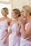 Sheath One Shoulder Pink Cutout Fitted Bridesmaid Dress