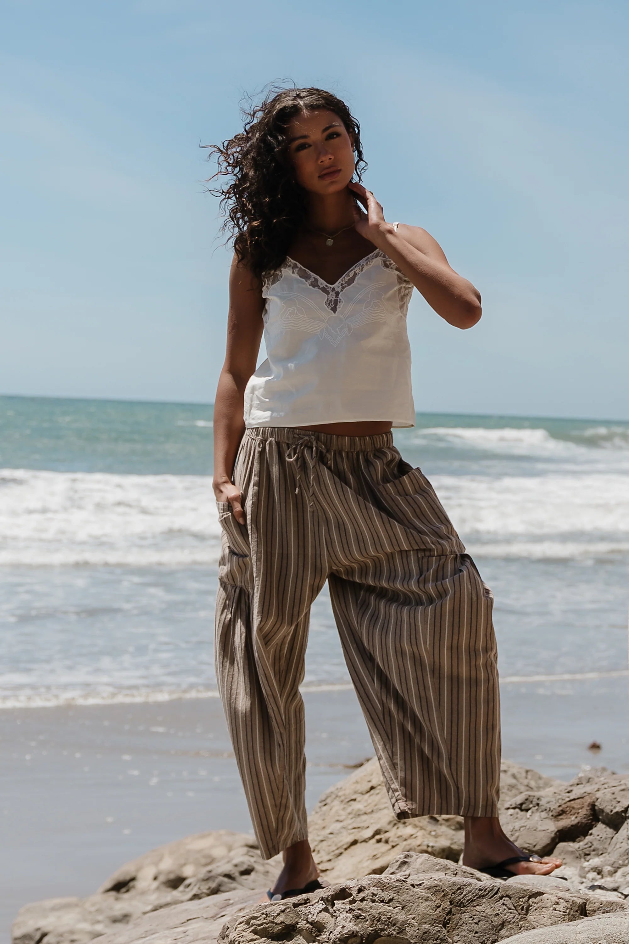 Colleen Striped Baggy Pants in Khaki