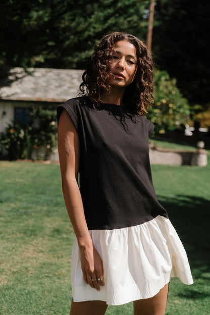 Jozie Mixed Media Mini Dress in Black