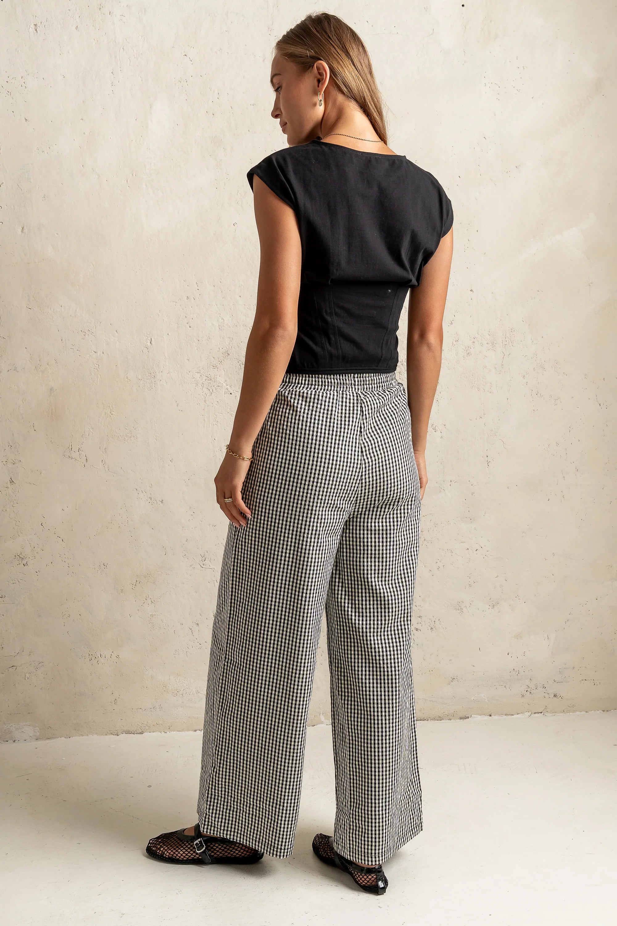 Ada Gingham Wide Leg Pants in Black FINAL SALE