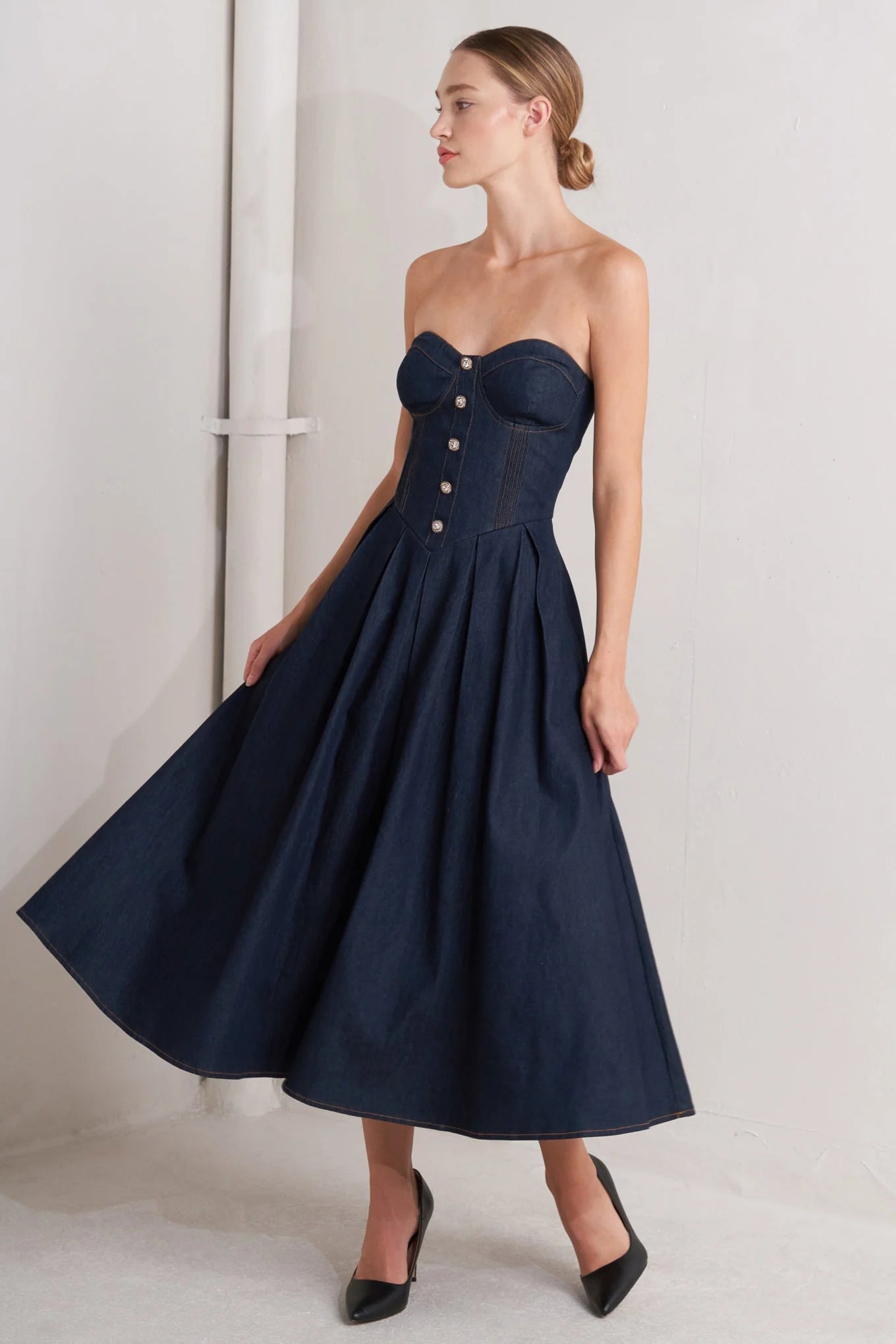 URBAN CORSET DENIM MIDI DRESS