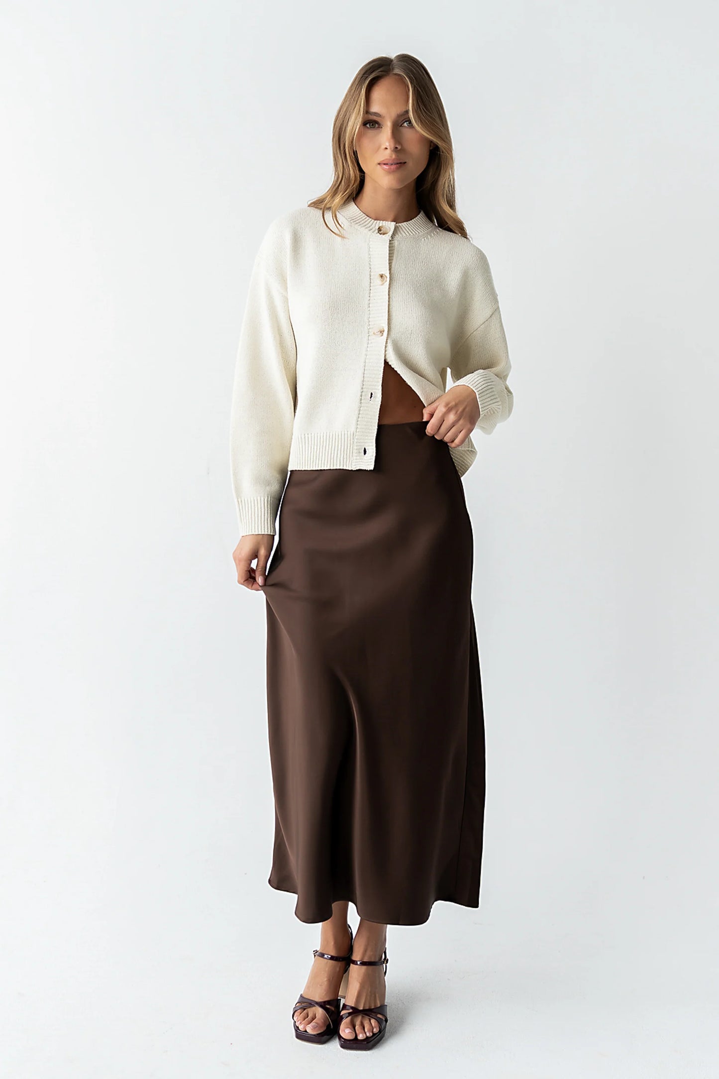 Tory Satin Maxi Skirt in Brown FINAL SALE