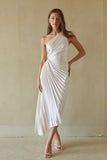 Zora One Shoulder Pleated Midi Dress