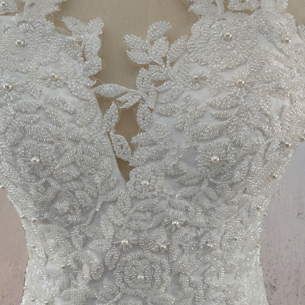 Mermaid Illusion Lace Appliqued Wedding Dress